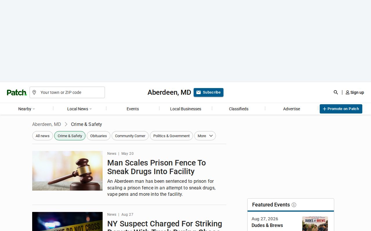 Patch Aberdeen arrest news source for Harford County booking coverage