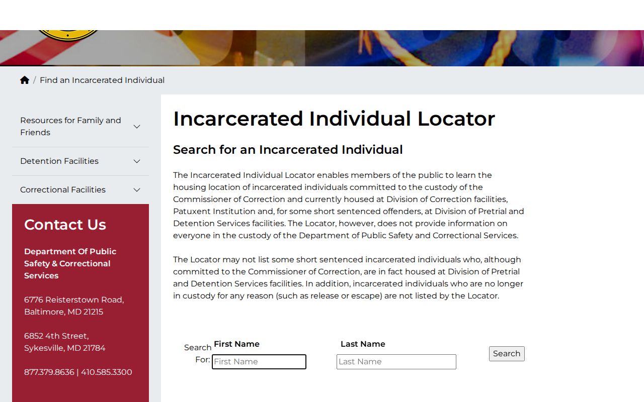 Maryland DPSCS Harford County state custody record locator