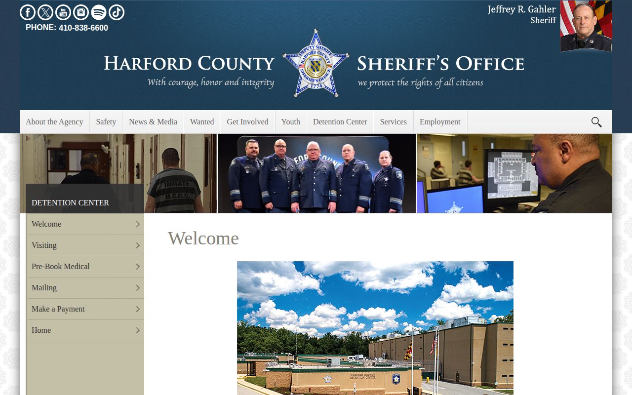 Harford County Detention Center official custody record direction